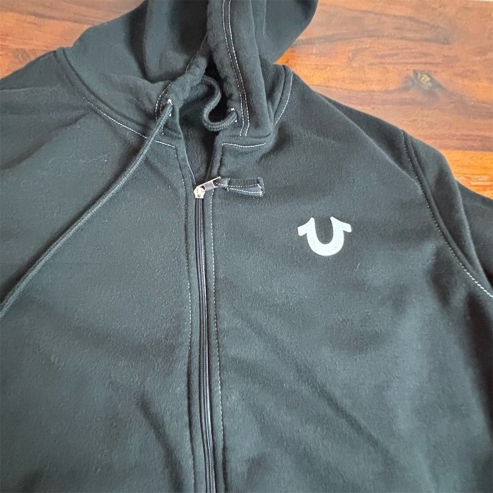 True Religion Hoodie Mens XL Black Full Zip Buddha Logo Graphic Fleece - Picture 2 of 9